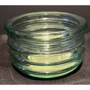 Vintage Candle-Lite Ringed Green Glass Candle Holder 5” Wide X 3” Tall USA Made